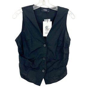 NEW Cider Black Ruched Sleeveless Vest Top - Size Small